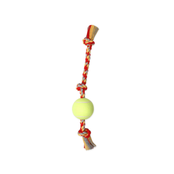 Flossy Chews Cottonblend 3 Knot Tug with Big 6" Tennis Ball Rope