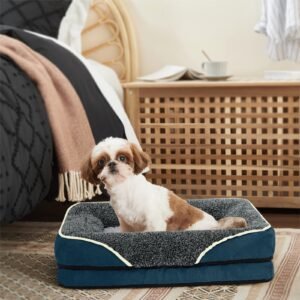 Orthopedic Dog Bed Non Skid Bottom, S, Navy Gray