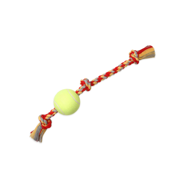 Flossy Chews Cottonblend 3 Knot Tug with Big 6" Tennis Ball Rope - Image 3