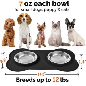 Double Pet Bowls with Anti-Overflow 14.00 x 8.20 x 1.10 Inches