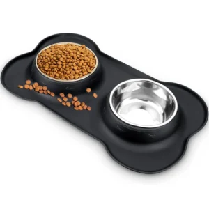 Double Pet Bowls with Anti-Overflow 14.00 x 8.20 x 1.10 Inches