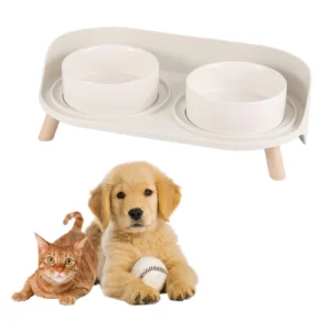 Double Ceramic Cat Feeding Bowls - 2 x 480 ML - 16.23 OZ - White