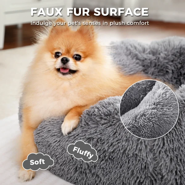 Calming Donut Dog Bed – Anti-Anxiety Plush Round Pillow for Cats & Dogs (30", Gray – Pets up to 45 lbs) - Image 3