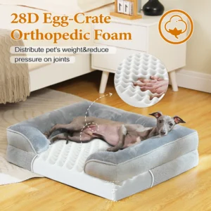 Orthopedic Dog Bed with Removable Washable Cover & Non-Slip Bottom – Gray Dog Sofa Bed