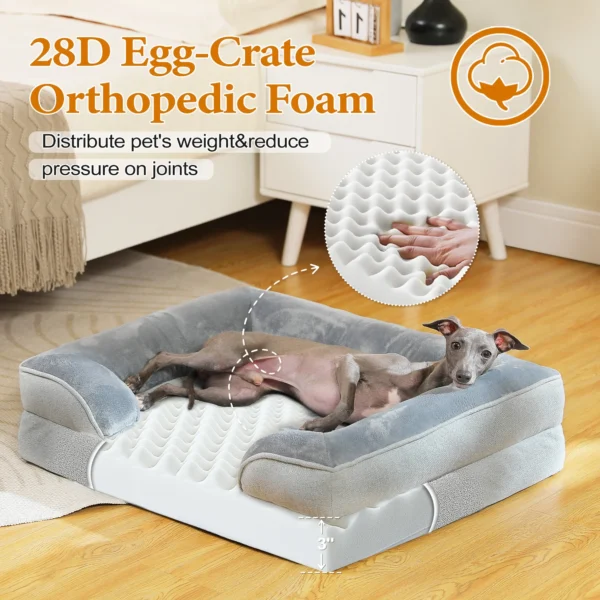 Orthopedic Dog Bed with Removable Washable Cover & Non-Slip Bottom – Gray Dog Sofa Bed - Image 2