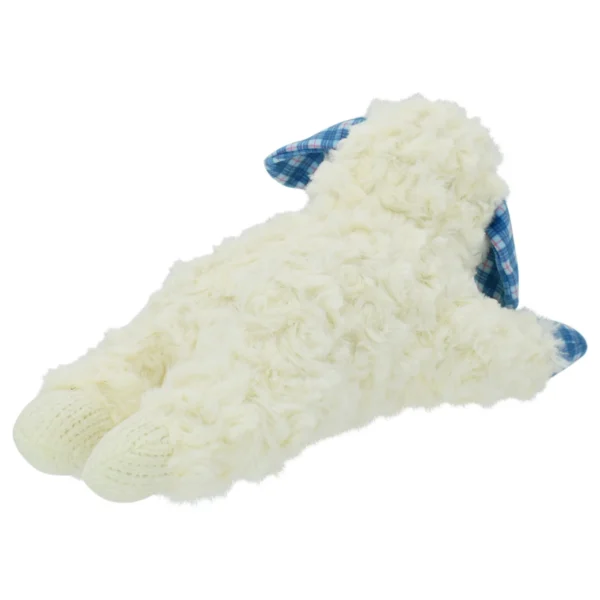 Plush Lamb Chop Dog Toy with Squeaker, Medium, White and Blue - Image 3