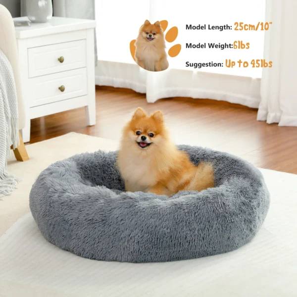Calming Donut Dog Bed – Anti-Anxiety Plush Round Pillow for Cats & Dogs (30", Gray – Pets up to 45 lbs) - Image 4