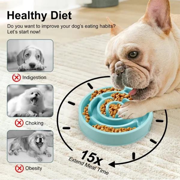 Pet Slow Feeder Bowls | Anti-Choking Maze Dog Food Bowls | Anti-Slip Interactive Feeder | Blue - Image 3