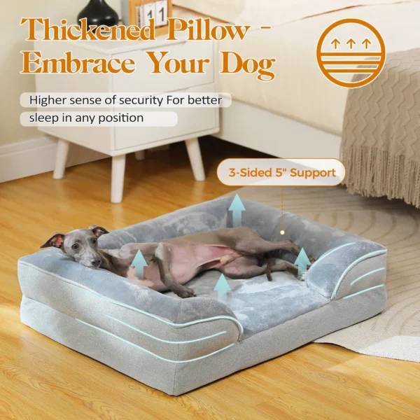 Orthopedic Dog Bed with Removable Washable Cover & Non-Slip Bottom – Gray Dog Sofa Bed - Image 4