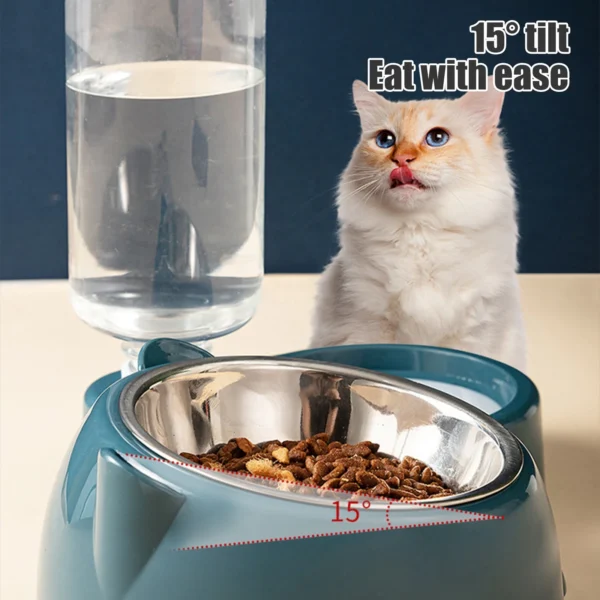 Cat Dog Feeding Bowl Set | 2-in-1 Food & Water Bowl Pet Feeder | Tilted Neck Protection | 26.5x12x8cm - Image 3