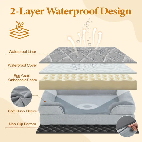 Orthopedic Dog Bed with Removable Washable Cover & Non-Slip Bottom – Gray Dog Sofa Bed - Image 5