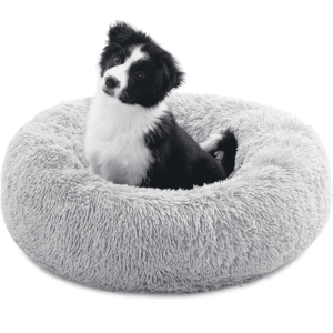 20” Calming Donut Dog Bed – Anti-Anxiety, Self-Warming Plush Round Pet Bed 20x20x8