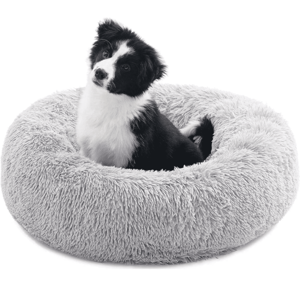 20” Calming Donut Dog Bed – Anti-Anxiety, Self-Warming Plush Round Pet Bed 20x20x8