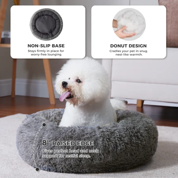 Calming Donut Dog Bed – Anti-Anxiety Plush Round Pillow for Cats & Dogs (30", Gray – Pets up to 45 lbs) - Image 6